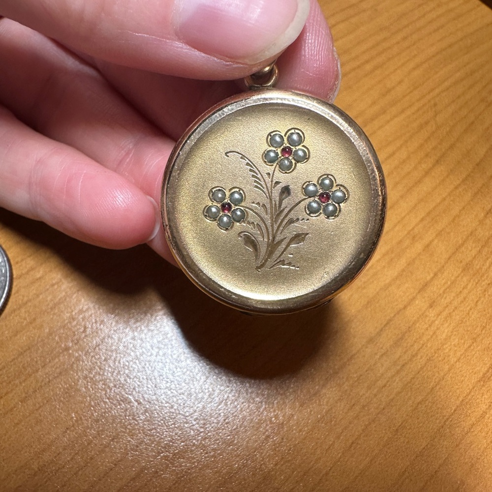 Antique Victorian Gold Filled Seed Pearl Floral Locket